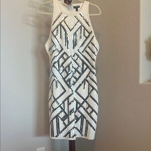 White and Black Geometric Sequin Dress